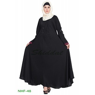 Umbrella abaya with embroidery patchwork- Black